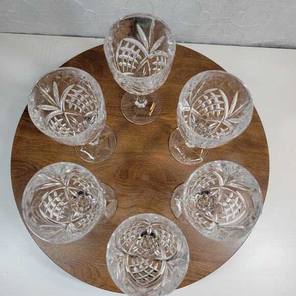 Vintage Shannon Crystal Irish Wine Glasses Goblets Set of 6 Diamond Starburst - Picture 3 of 16
